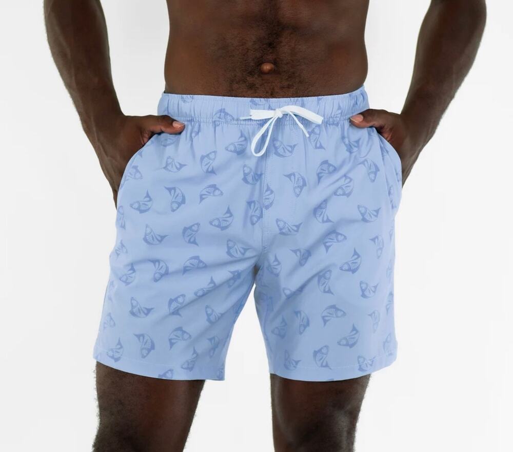 Bearbottom Blue Fish Bonita 7” Swim Trunk-Size Small